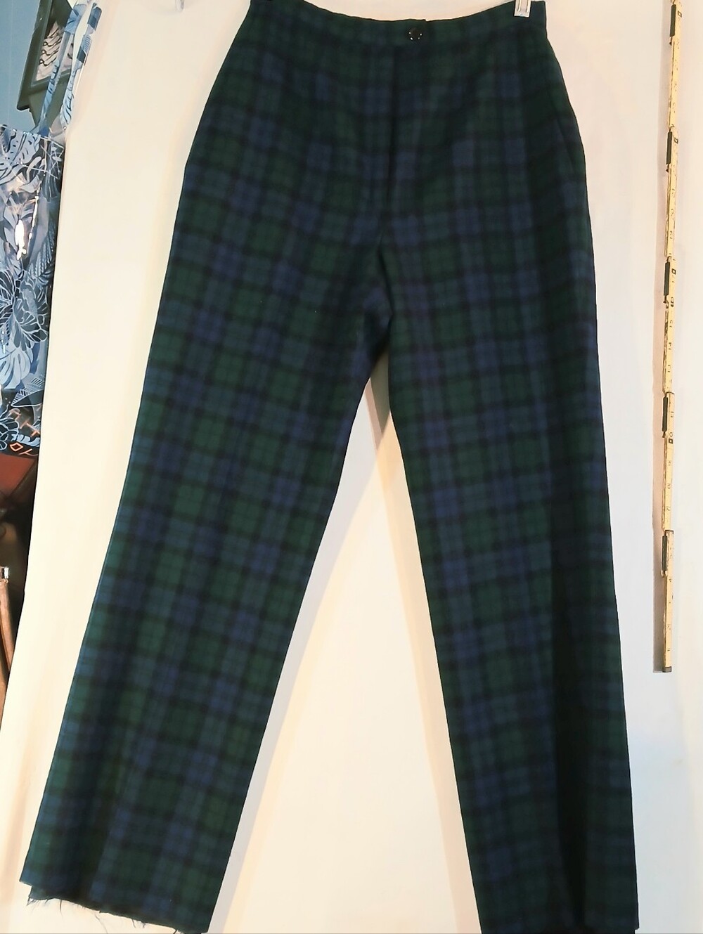 Vintage 100% Pure Wool Blue Green Tartan Plaid Trousers Preppy Callegiate Sz 10